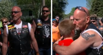 A group of motorcyclists comes to the aid of a bullied boy