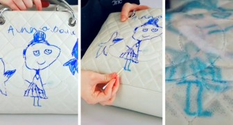 A 5-year-old girl draws with a blue marker on her mother's 2,300 euro purse