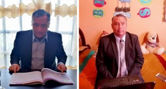 Dieser Lehrer trägt Jackett und Krawatte, um aus seinem bescheidenen Schlafzimmer Online-Unterricht zu geben