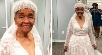 Ett barnbarn uppfyller sin 94-åriga mormors önskan om att bära en bröllopsklänning för första gången