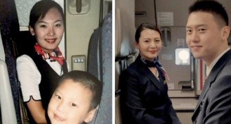 Im Alter von 5 Jahren macht er ein Foto mit einer Flugbegleiterin: 15 Jahre später werden sie Kollegen und machen ein ähnliches Foto