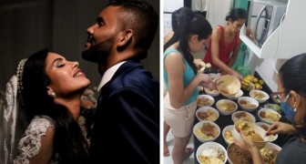 Ein junges Ehepaar spendet alle Essensreste von ihrem Empfang an Bedürftige