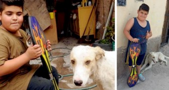 A child adopts a sick dog and sells his skateboard to pay for its treatment