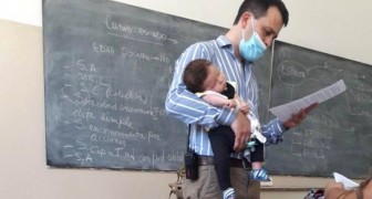 A student can't find a babysitter, so the teacher offers to keep her little daughter for her during class