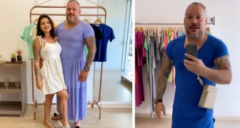 Indossa abiti femminili per aiutare a promuovere il negozio della moglie: l'idea è un successo