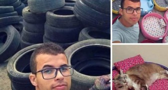 Dieser Mann verwandelt alte Reifen in bequeme Betten, um streunende Tiere zu beherbergen