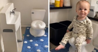 Mom builds a miniature bathroom to teach her infant son to be independent