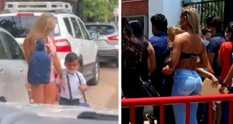 Mom criticized for picking up her son from school in inappropriate clothes