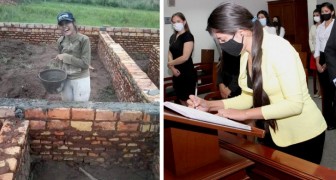Young woman works as a bricklayer every day to pay for her studies to become a lawyer