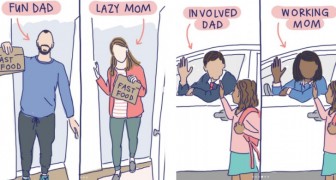 Come la società vede le mamme e i papà: un’artista lo espone nelle sue vignette