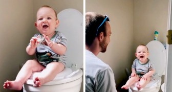 Le enseña a su hijo de 3 semanas a usar el orinal: Así ahorramos en pañales