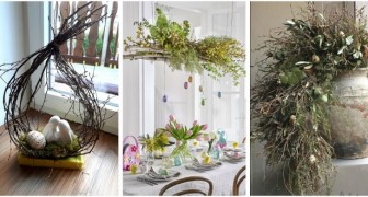 Decorazioni di Pasqua dal look naturale: usa rami veri e fiori per dar vita ad eleganti composizioni