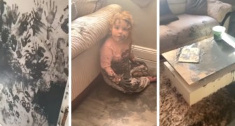 Parents wake up to find the house covered in black paint: their daughters had been practising their painting