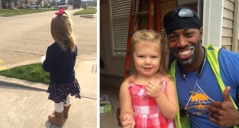Little girl waits every week for the garbage man to greet him: he reciprocates, smiles at her and becomes her hero
