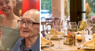 Grandparents go out to dinner with their grandchildren, see a 90-year-old man all alone and invite him to eat with them