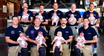 9 brandmän jobbar på samma station och blir pappor samtidigt