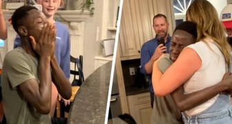 En adopterad kille får för första gången fira sin födelsedag med fest och tårta: han brister ut i tårar på grund av alla starka känslor