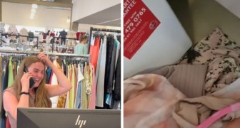 En tjej plockar upp sina kläder ur resväskan efter en resa och upptäcker en tarantula bland underkläderna