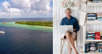Verlaten eiland op de Malediven zoekt boekverkoper op blote voeten aan de Indische Oceaan: de droombaan