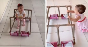 “Een loopstoeltje is te duur”: deze ingenieuze vader besluit er zelf een te maken voor zijn kleine meisje