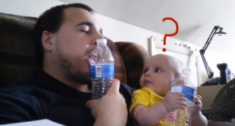 Dad starts to imitate him: the reaction of his baby is hilarious !