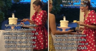 Ze snijdt de taart aan vòòr het bruidspaar en eet een plakje: Ik dacht dat ze vergeten waren het dessert te serveren