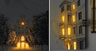 20 creaties van de kunstenaar die ontworpen gebouwen weet te verlichten waardoor ze echt en bewoond lijken