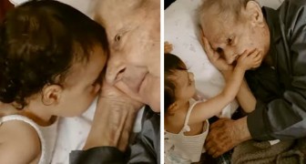 En liten flicka väcker sin gammelmorfar för att gosa och vara tillsammans: bilderna som har gått rakt in i hjärtat på webbanvändare