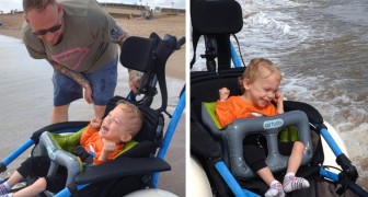 2-jarige jongen met hersenverlamming ziet voor het eerst de zee en is heel enthousiast (+ VIDEO)