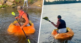 Quest'uomo ha compiuto una traversata di 70 km lungo un fiume e a bordo di una zucca gigante