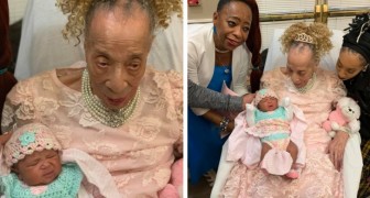 En 105 år gammal kvinna träffar sitt barnbarnsbarn för första gången: Hon är söt precis som jag