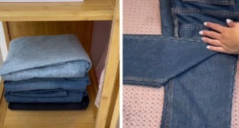 il metodo salvaspazio per ripiegare i jeans e riporli in ordine nell'armadio o nel cassetto