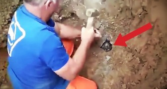 He digs a hole in dry mud: what he's about to do will restore your faith in humanity !