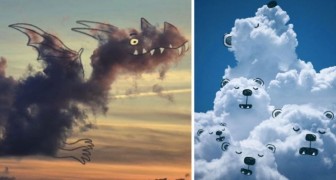 Deze kunstenaar fotografeert wolken en transformeert ze in schattige stripfiguren