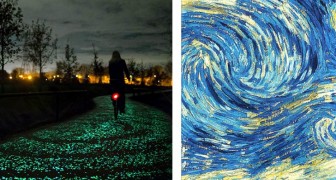 Een lichtgevend fietspad geïnspireerd op motieven van de beroemde schilder Van Gogh