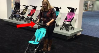 Looks like an ordinary baby stroller, but when she folds it up ... you will be surprised!