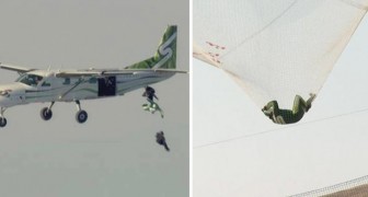 Han hoppar ifrån 7000 meter utan fallskärm och landar på ett nät: videon kommer att er rysningar