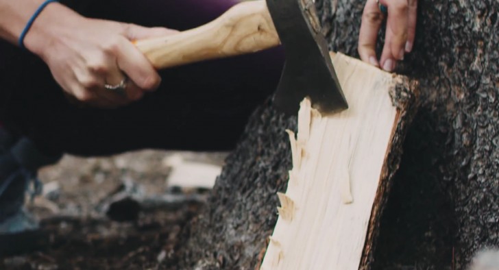 1. Tagliate un tronco cercando di ottenere un ceppo con una base e una superficie regolari; tagliate il ceppo in quattro parti e scheggiatene l'interno (foto).