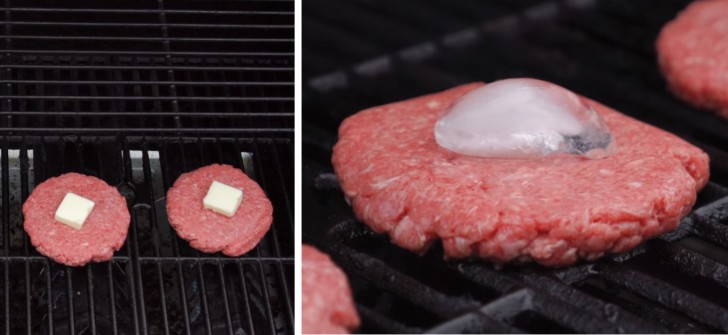The secret to cooking the perfect burger is to place a pat of butter in the center of the burger to keep it juicier, or an ice cube if you prefer fewer calories.