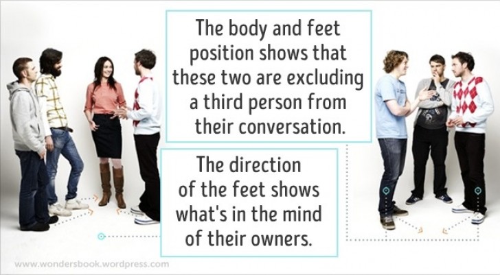Observez toujours la direction des pieds, si dirigés vers vous, alors ils vous incluent dans la conversation!