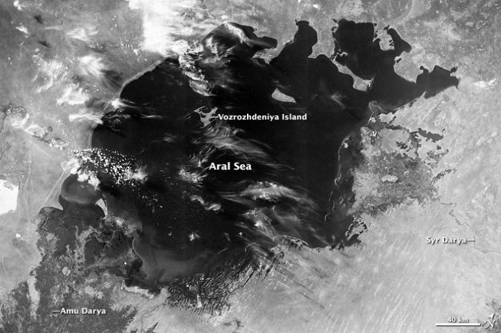 La superficie de la mer d'Aral en 1960 était d'environ 68.000 kilomètres carrés.