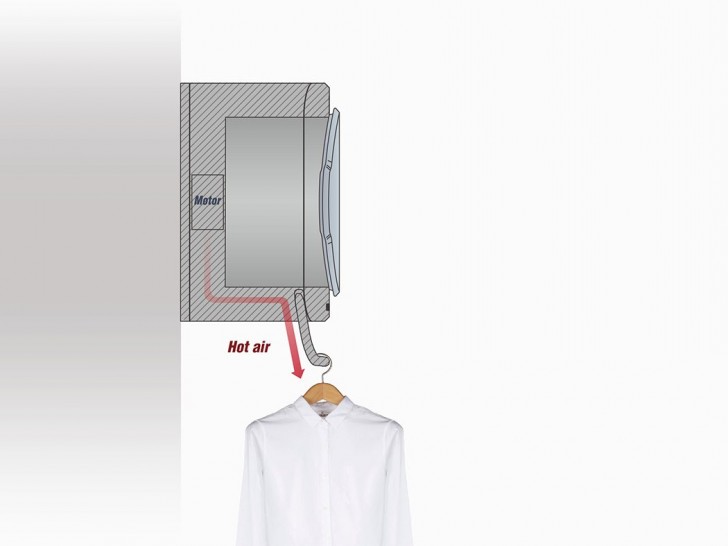 La traiettoria di fuoriuscita dell'aria permetterà di stirare i tessuti durante il processo di asciugatura.