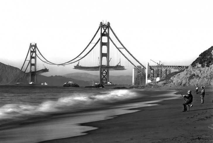 Gruppo di pescatori testimone della costruzione del Golden Gate Bridge negli Anni'30.