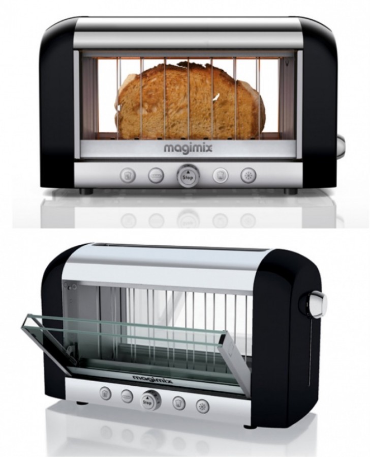 Plus de jamais de toasts brûlés ! Maintenant vous pouvez interrompre la cuisson quand vous voulez grâce aux cotés en verre transparent du grille-pain.