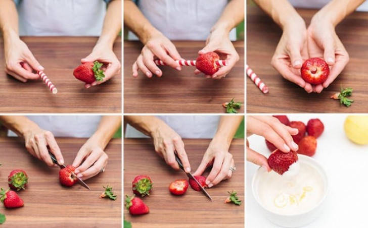 15. Para remover las hojitas de las frutillas sin tirar la pulpa, usar una bombilla!