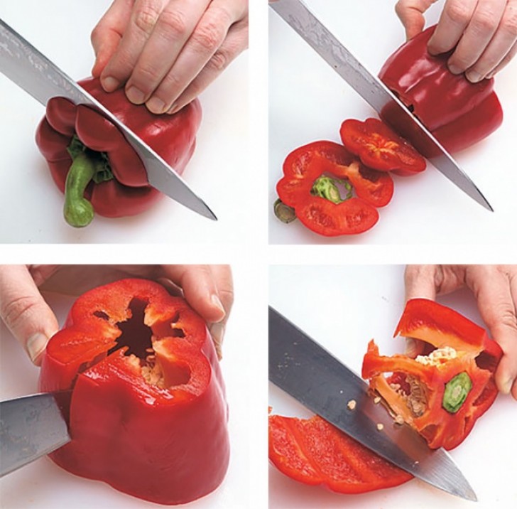 2. What is the easiest way to cut a pepper to take out the seeds and the bitter parts? Here it is!