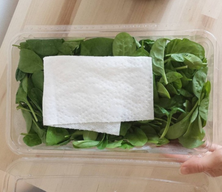 6. Do you want to keep your vegetables fresh longer? Just put an absorbent paper towel in the package!