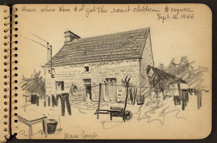 "La casa in cui io e Kane abbiamo mangiato pollo arrostito e bevuto cognac. 16 Settembre 1944".