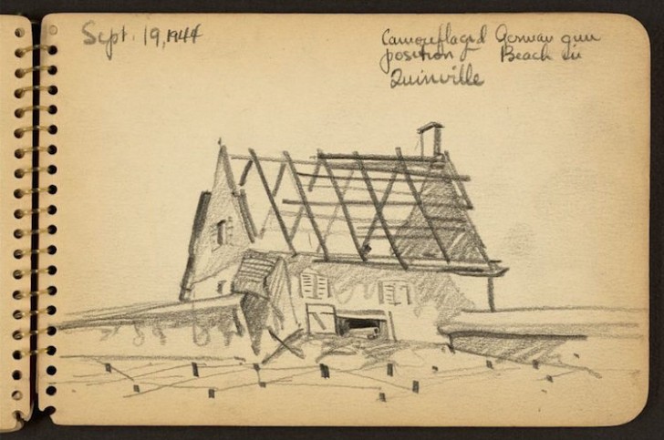 "Postazione di tiro tedesca mimetizzata, spiaggia di Quinéville. 19 Settembre 1944."
