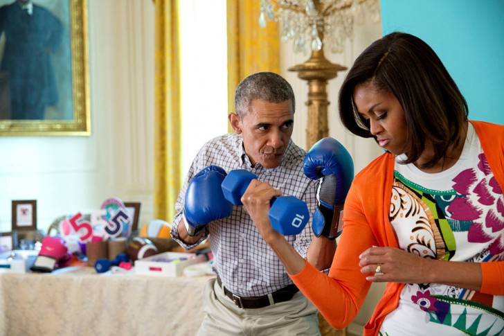 Les initiatives de bienfaisance ont souvent été l'occasion de jeu entre Michelle et Barack. 6 avril 2015.